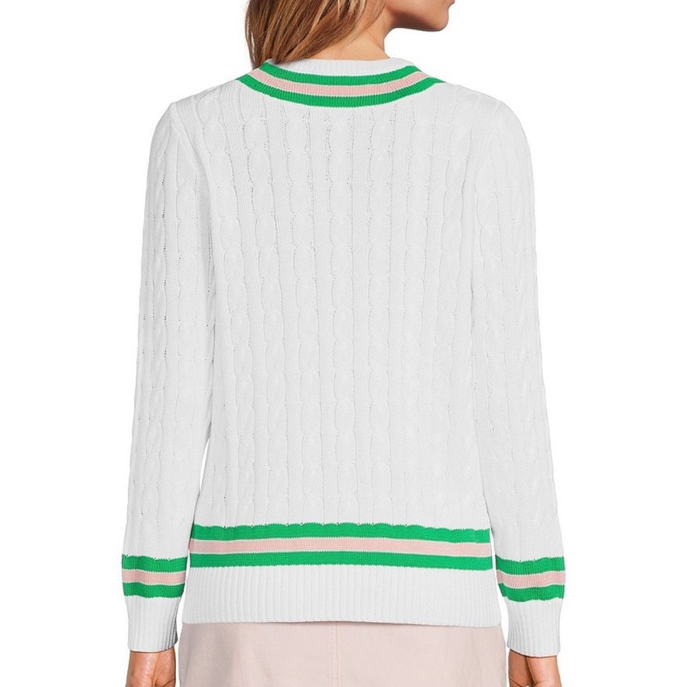 Lilly Pulitzer White Cable-Knit V-Neck Brockton Sweater - Picture 2 of 7